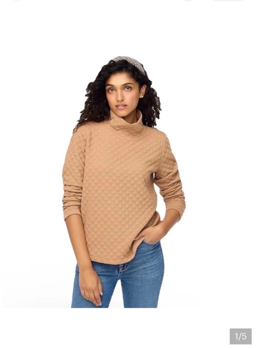 🎉 3/$15 J. Crew Factory Tan Mockneck Quited Pullover M